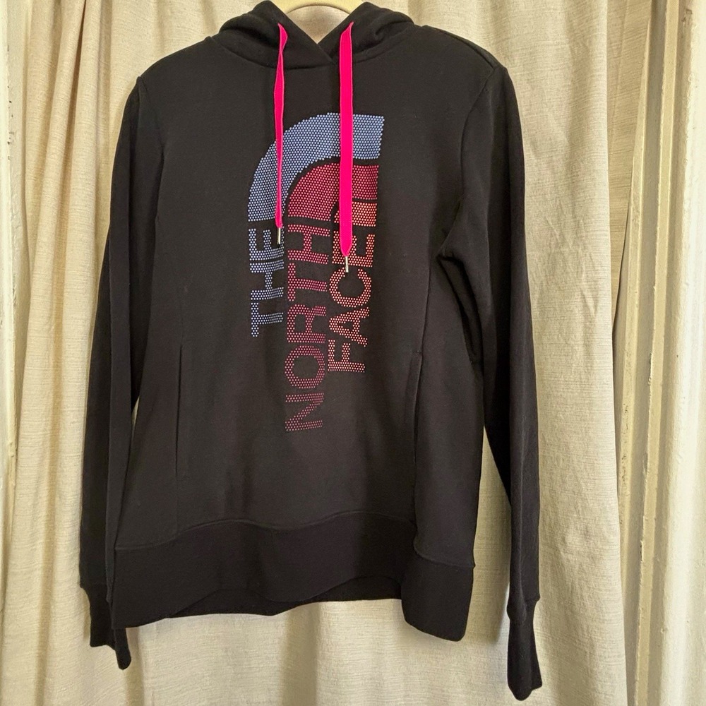 NWT The North Face Women's Pullover Hoodie Medium Black/Pink Logo Graphic Fleece